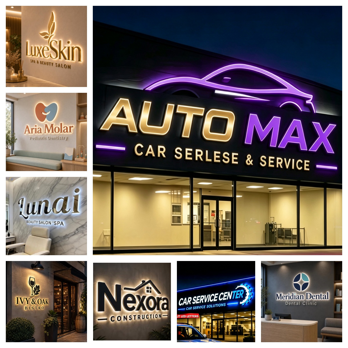 لافتة حروف مضيئة بتقنية LED ثل - مراجعة Auto Repair Shop Logo Design وسعره